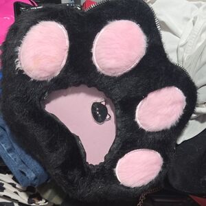 Black and Pink Paw-Shaped Furry Bag